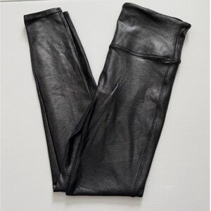 Spanx Leggings Black Snakeskin Faux Leather High Waisted Medium